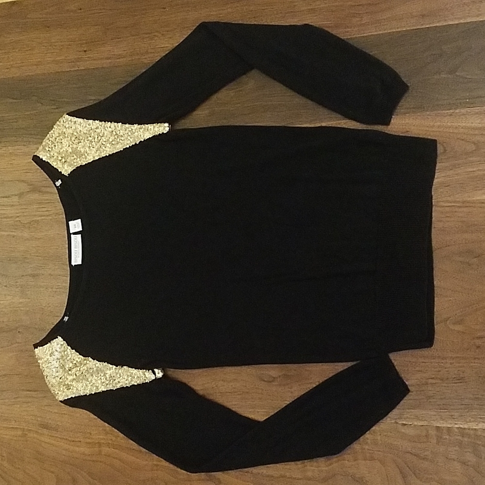 Black and Gold Sequin Long Sleeve Shirt